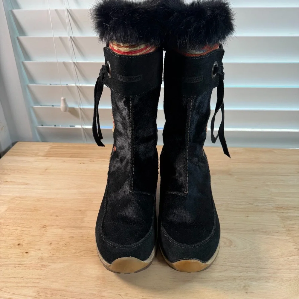 Tecnica Winter Snow Boots Women's Black Fur Trim Striped Side Zip Outdoor - 8.5